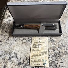 Handmade Olive Wood Footprints Poem Twist Pen, Chrome, Black Ink, Gift Box & COA picture