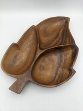 Vintage Alii Woods Honolulu Hawaii Wooden Monkey Pod Leaf Serving Tray MCM picture