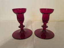 Pair of Steuben Style Selenium Red Candlesticks picture