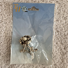 Vintage Rose Faux Brooch Pin Silver Tone NWT 2002 Flower Floral 1 3/4” Costume picture
