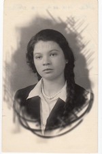 1957 Pretty young girl teen dressed up Long hair Braid Beautiful face USSR photo picture