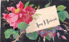 Harry J Rockwood Pink and Purple Flowers Black Vict Card c1880s picture