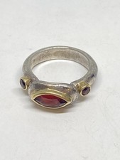 OHADA DAY GORDON STERLING SILVER & 14 KT. GOLD ACCENTS GARNET RING SIZE 7 RARE picture