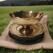 Exquisite Early 20th Century Persian Brass Bowl & Plate Set - Hand-Etched  picture