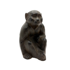Vintage Japanese Cast Iron Monkey Statue Figurine Made in Japan Heavy 2lb 4oz picture