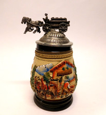 Vintage Zoller & Born Limited Edition Beer Stein Horses Beer Wagon Pewter Lid picture