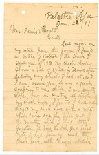 1887 Handwritten Business Letter from Palatka, Florida Protested Check picture