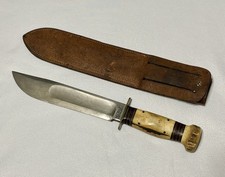 Vtg Marbles Ideal Hunting knife 6” Blade Stag Leather Handel Gladstone Sheath picture
