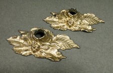 vtg solid brass candle holder pair POINTSETTA by Cambron USA mid-century 1950s picture