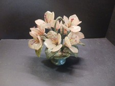 Chinese Jade Quartz Stone Flowers in Basket Base 5 Inch picture