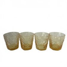 Set of four vintage amber textured crinkle glasses. picture