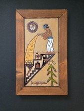 Vintage Jennifer Roche Framed Ceramic Art Tile Panel Santa Fe Southwestern Decor picture