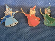 OLD Sleeping Beauty Fairies Fairy Godmother Disney Pins Merryweather Flora Fauna picture