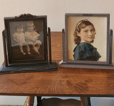 TWO Antique Handcrafted Wood Photo Frames Free Standing 1920's-1930's picture