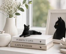 3 Inch Black Cat Laying Hand Painted Mini Figurine Statue - New in Box picture