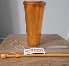 Dunkin ORANGE Ombre Acrylic Tumbler W/ Straw Brush Cleaner  Straw & Straw Topper picture