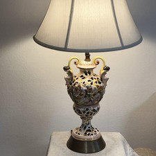 Vintage Italian Hand Painted Porcelain  Capodemonte Cherubs Lamp Table/ No Shade picture