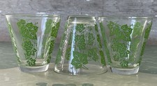 Set of 3 Vintage Clear Fluted Double Shot Glass Green Ivy Decal 4 oz. Capacity picture