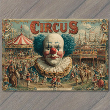 POSTCARD Circus Clown Big Top Fairground Crowd Poster picture