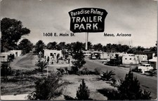 Paradise Palms Trailer Park Mesa AZ 1954 Vintage RPPC Postcard picture