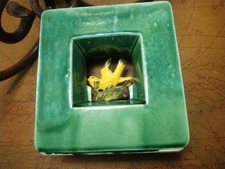 McCoy Planter/ Vase… 1950 Mid Century Arcature Green with Yellow Bird 6.5