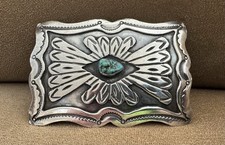 VTG Fabulous Native Signed William Douglas Sterling Silver Turquoise Belt Buckle picture