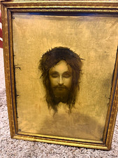 Antique Gabriel Max Veronica's Veil Lithograph Jesus Christus Framed Illusion 18 picture
