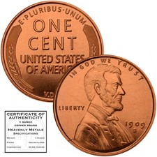 Lincoln Wheat Cent 1909 S VDB Design 1 oz Pure .999 Copper 39Mm,  picture