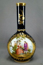 Dresden Wolfsohn Hand Painted Watteau Scene Cobalt & Gold 12 Inch Vase B picture