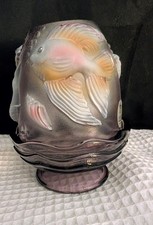 Fenton Atlantis Koi Fish Fairy Lamp  Amethyst Glass Hand Painted picture
