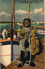 FLORIDA Tarpon Springs Sponge Diver & Boat FL Vintage Postcard picture