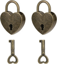 2Pack Mini Antique Bronze Heart Shaped Padlocks with Key, 2Pcs Locks & Keys, 3.2 picture