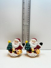 Pair of Ceramic Christmas Santa Claus Salt & Pepper Shakers Decorated Tree Gifts picture