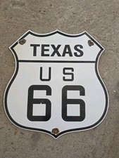VINTAGE TEXAS ROUTE 66 TEXAS STATE AUTO ASSN. PORCELAIN SIGN Appx 12