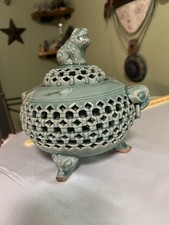 Vintage Korean Goryeo Celadon Incense Burner Signed Eun-Kwang Censer 7.25