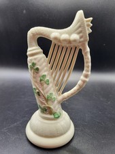 Vtg Beleek Ireland Porcelain Shamrock Design 8.25 in Irish Celtic Harp Figurine picture