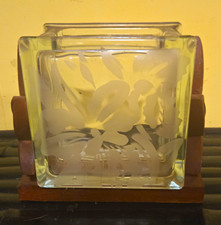 Clear Square Glass Vase, Etched Floral Pattern, Frosted Finish picture