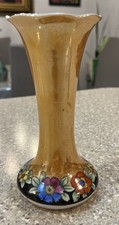 Vintage Noritake Hand Painted Floral Vase Japan Luster Interior Orange Black Rim picture