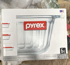 PYREX Sculpted Glass 6-Piece Rectangle Bakeware Set, Clear/Red Lids picture