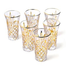 Crystal Rocks Tall Gold Shot Glasses Set of 6 Vodka Tequila Glass Set [50 ml ea] picture