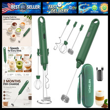 Rechargeable Milk Frother Handheld 3 Speed Coffee Foamer [3 Whisk] Electric Drin picture