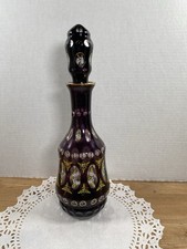 Moser Lausitzer Amethyst Crystal Decanter With Stopper Hand painted Cut To Clear picture