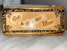 Vintage MCM 60’ “God Bless Our Home” Christian Wall Plaque Signed 11.5” X 5.5” picture