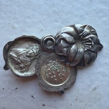 Vintage Catholic Miraculous Rose Triple Slide Sterling Silver Charm Medal picture