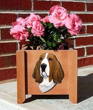 Basset Hound Planter Flower Pot Red White picture