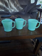 FIRE KING Jadeite D HANDLE Coffee Mug Restaurant Ware Flat Bottom picture