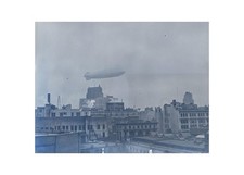 1932 Glass Plate Negative Boston Skyline Airship Blimp Dirigible Filenes AKRON picture