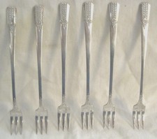 Vintage Meridian Seafood Forks Set of 6 Silverplate 3 Prong Floral Pattern picture