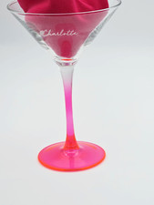 Sex and the City Martini COSMO Glass VINTAGE Pink Stem CHARLOTTE  etched Name picture