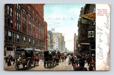 1908 State Street & Adams View Horse Buggy People Chicago Illinois IL Postcard picture